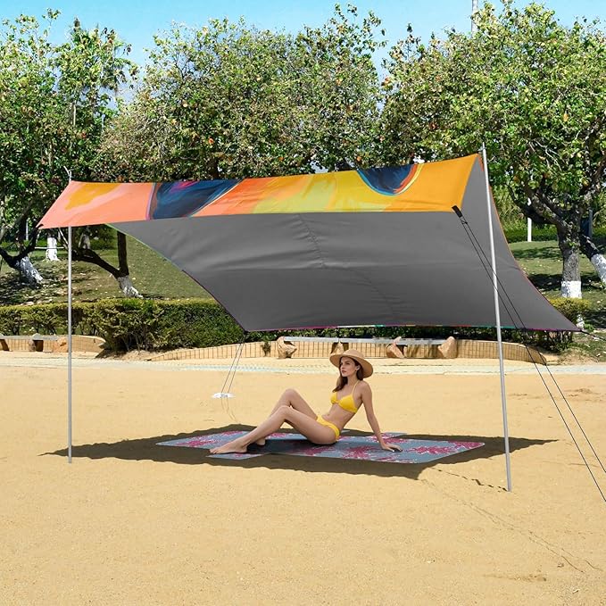 ALAZA German Shepherd Dog Head Colorful Painting Art Style Beach Tent Sun Shelter Portable Canopy Sunshade for Outdoor Camping Picnics Backyard Fun 10x9 ft