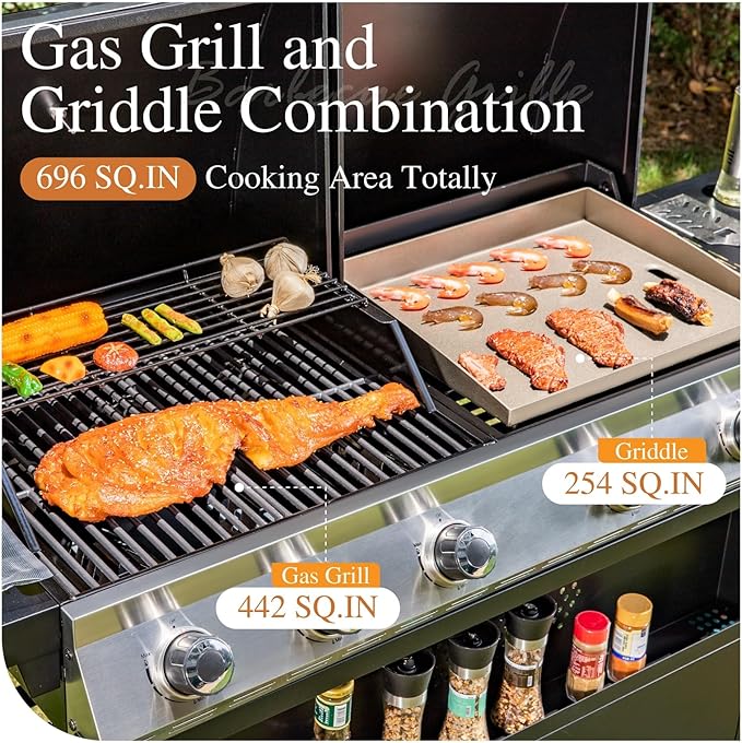 Sophia &amp William Propane Gas Grill and Griddle Combo with Porcelain-Enameled Cast Iron Grates Dual Outdoor BBQ Grill with Flat Top Griddle for Barbecue 696 SQ.IN. Cooking Area