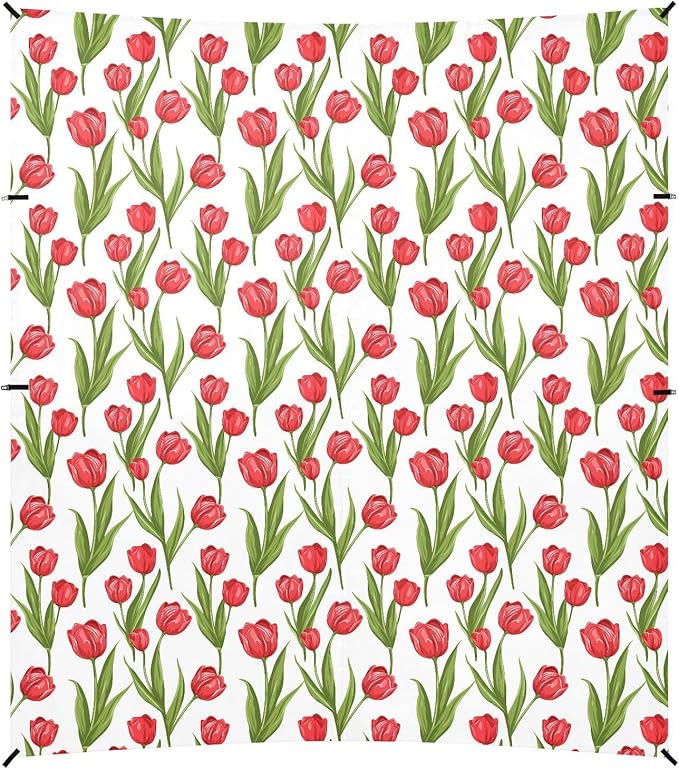 ALAZA Red Tulip Flower Floral Beach Tent Sun Shelter UPF50+ Protection Beach Shade Canopy w/ 4 Sandbags for Outdoor Camping Fishing Backyard Fun Picnic 10x9 ft