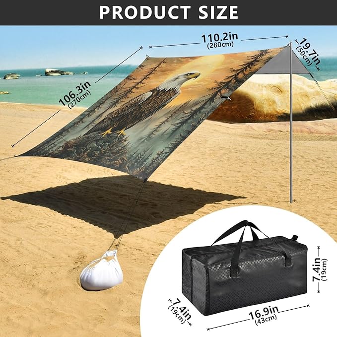 ALAZA Forest Eagles Sunset Beach Tent Sun Shelter Portable Canopy Sunshade for Outdoor Camping Picnics Backyard Fun 10x9 ft