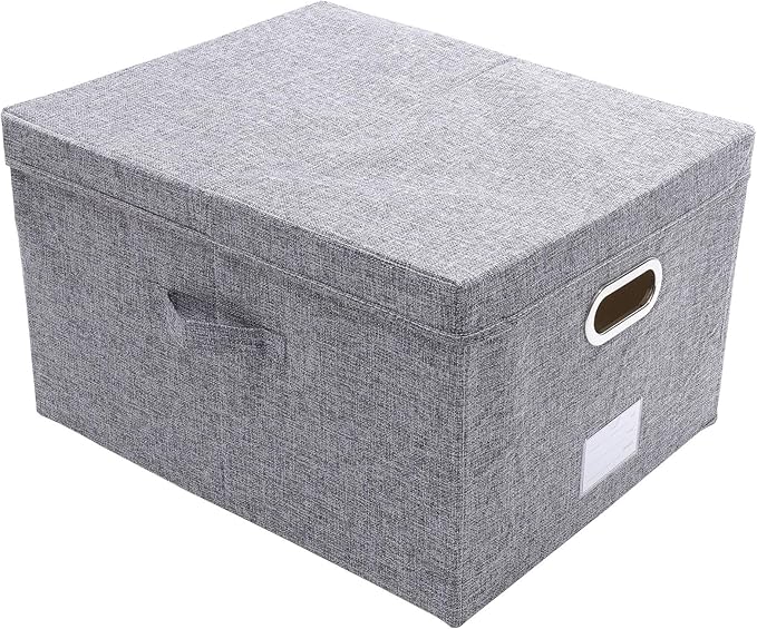 KALLORY Fabric Storage Box with Metal Buckle Large 40x50x30cm Linen Blend Foldable Storage Bin for Household Organization