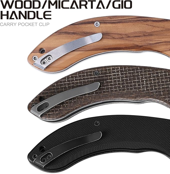 Petrified fish PFB06 Folding Knife3.74 14C28N Steel Stonewashed Blade Micarta Handle Folding knife for EDC Camping Outdoor (Brown Micarta)