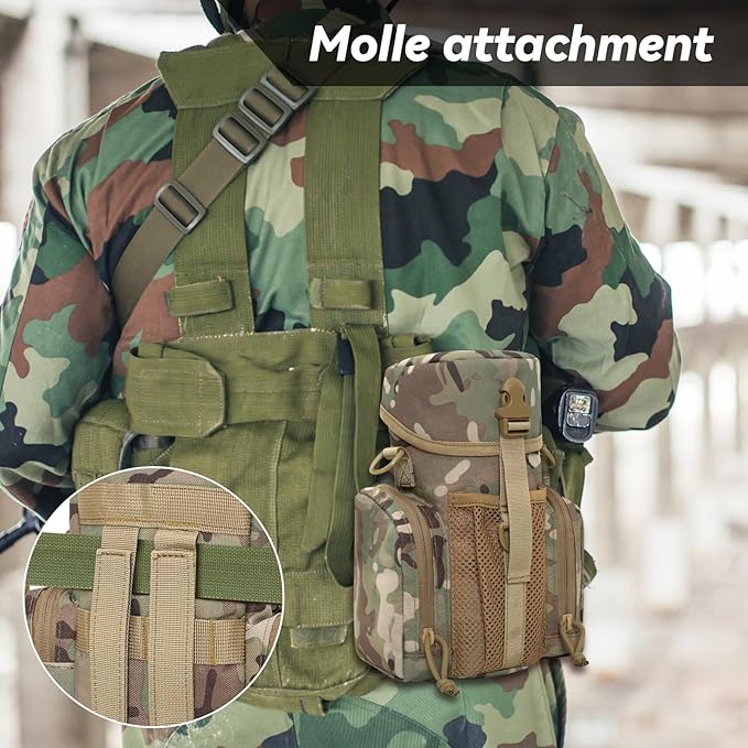 Large Tactical Molle Water Bottles Bag Pouch with Strap Water Bottle Carrier Bag Molle Tactical Pouches for Backpack