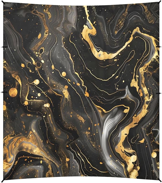 ALAZA Luxury Black &amp Gold Marble Beach Tent Sun Shelter UPF50+ Protection Beach Shade Canopy w/ 4 Sandbags for Outdoor Camping Fishing Backyard Fun Picnic 10x9 ft