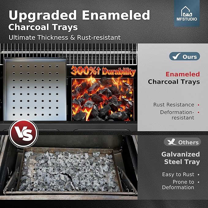 MFSTUDIO 49 2 in 1 Charcoal Grill &amp Smoker Combo Outdoor Grill with Enamel Coated Charcoal Tray 1015 SQ.IN Cooking Area Adjustable Top Vent and Chimney for Outdoor Grilling