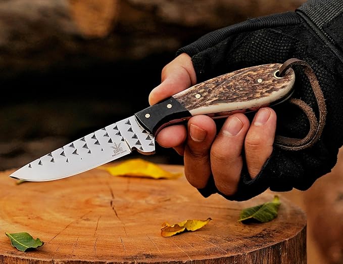 Break Edge Handcrafted Cowboy Hunting Knife with Leather Sheath Premium Handle Best Gift for Boy Friend and Father Day. (Light Brown)