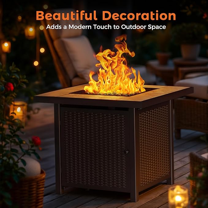 BALI OUTDOORS Propane Gas Fire Pit Table 32 inch 50000 BTU Square Gas Firepits for Outside Brown