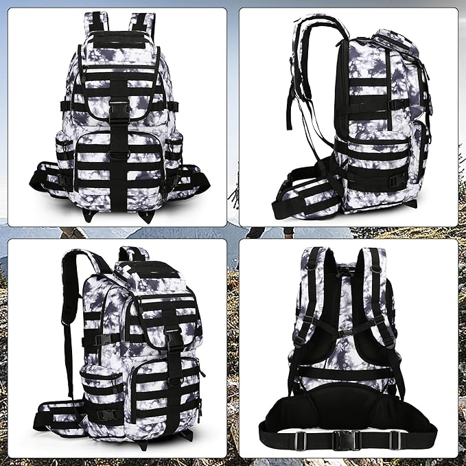 Military Tactical Backpack Waterproof Outdoor Hunting Backpack Large Capacity Hunting Day Pack (BlackWhite)