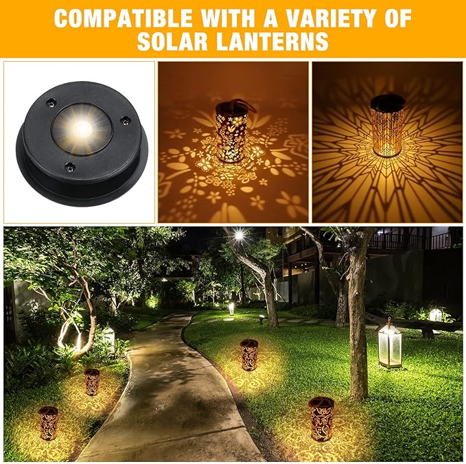 24 Pieces Replacement Solar Light Top Parts Waterproof Warm White LED Solar Panel Hanging Lantern Lids Outdoor Solar Lantern Light Lids for Hanging Lanterns Patio Garden Decor (2.76 Inch)