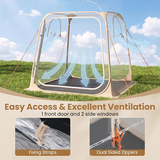 Goplus All Weather Pod Sports Tent for 2-4 People 7 x 7 FT Easy Setup Clear Bubble Tent with Floor Mat Camping Sun Shelter for Fishing Portable Outdoor Screen House with Carrying Bag