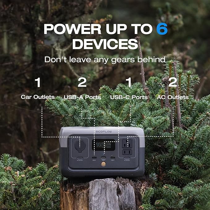 EF ECOFLOW Portable Power Station RIVER 2 256Wh LiFePO4 Battery/ 1 Hour Fast Charging 2 Up to 600W AC Outlets Solar Generator (Solar Panel Optional) for Outdoor Camping/RVs/Home Use