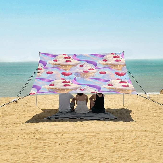 ALAZA Ice Cream Cherry Pattern Beach Tent Sun Shelter Portable Canopy Sunshade for Outdoor Camping Picnics Backyard Fun 10x9 ft