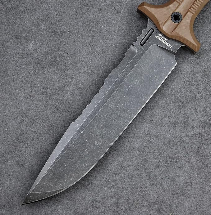 Dragon 12.8 Inch Sleipner Steel Full Tang Fixed BladeOutdoor Camping Tactics KnifeSatin PolishingG10 Handle with leggings Kydex Sheath (Brown handle black blade)