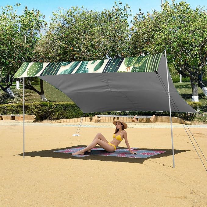 ALAZA Cactus Green Plants Beach Tent Sun Shelter Portable Canopy Sunshade for Outdoor Camping Picnics Backyard Fun 10x9 ft