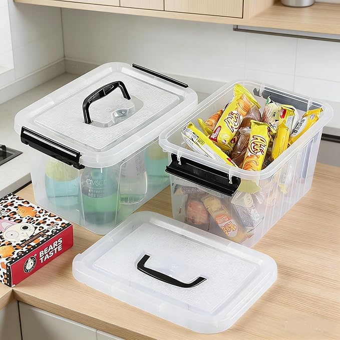6.5 Quart Clear Storage Latch Box/Bins with Handle 4-Pack Plastic Container with Lid
