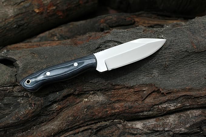 GCS Handmade D2 Steel Hunting And Skining Knife with Black And White Micarta Handle Full Tang Blade and Leather Sheath for Hunting Hunting Camping Survival EDC-GCS 933