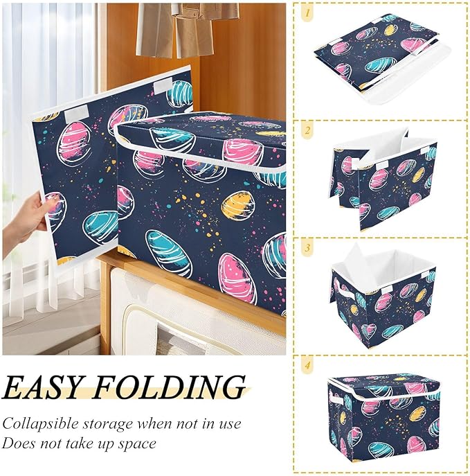 Christmas Storage Baskets with Lids Easter Egg Colorful Collapsible Bins Stackable Fabric Linen Baskets Closet Organizer Container 16.5x12.6x11.8