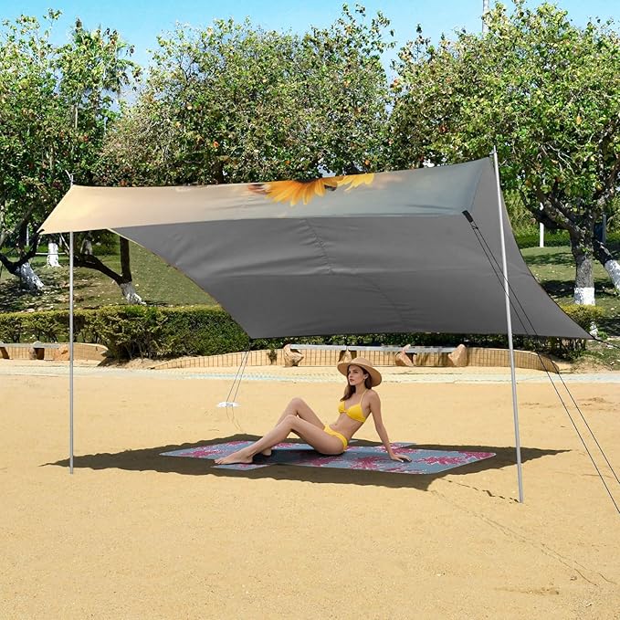 ALAZA Cow in Sunflower Field Beach Tent Sun Shelter Portable Canopy Sunshade for Outdoor Camping Picnics Backyard Fun 10x9 ft