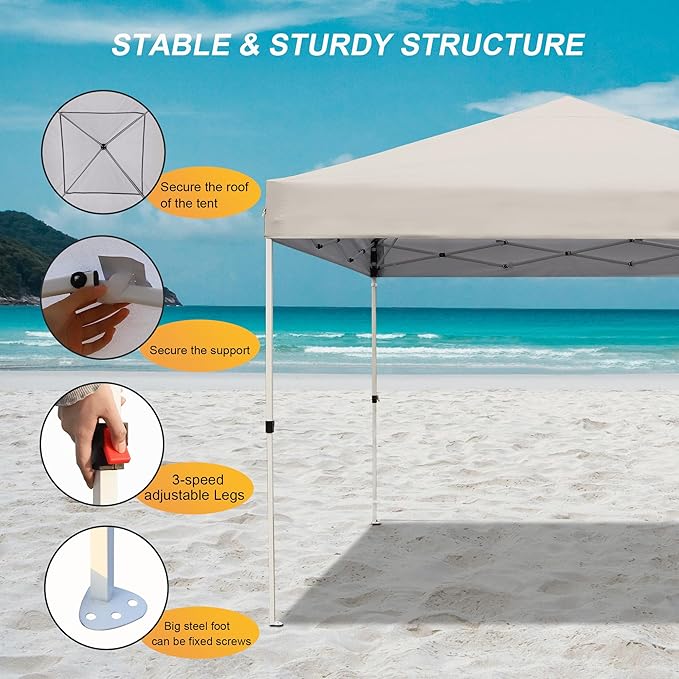 Canopy Tent 10X10 FTHeavy Duty Sun Instant Shelter w/Adjustable Straight Leg HeightsPortable Pop Up GazeboOutdoor Patio Tents for CommercialCampingGardenWhite