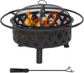Sunnydaze Crossweave Outdoor Fire Pit - Wood-Burning Fire Pit for Outside with Spark Screen Poker and Round Cover - 30-Inch - Black