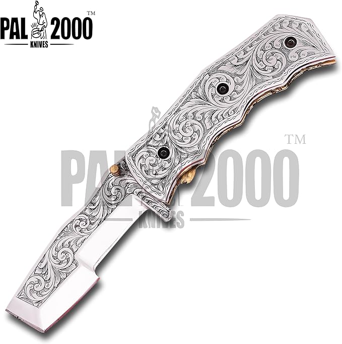 PAL 2000 KNIVES Custom Handmade D2 Steel Folding Pocket Knife - Custom 3D Hand Engraved 9773