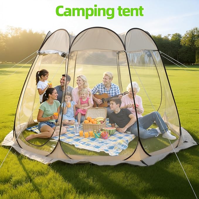 Pop Up Bubble Tent Sports Tent Pop Up Bubble Tents Weather Proof Garden Tents Large Outdoor Camping Shelter with Vent Window 8 Person Screen House for Parties Backyards Hiking Activities Khaki