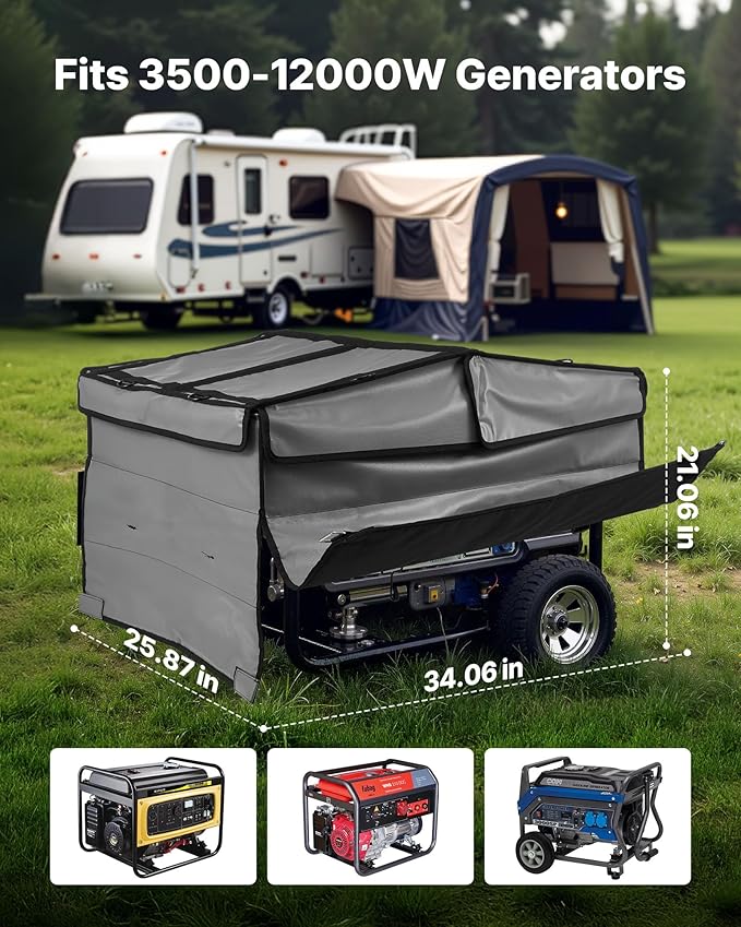 VEVOR Generator Running Cover 34 x 26 x 21 Inch Waterproof Universal for Most Generators 3500-12000 Watt Generator Tent while running with Heavy Duty Thicken 420D Oxford Fabric Grey