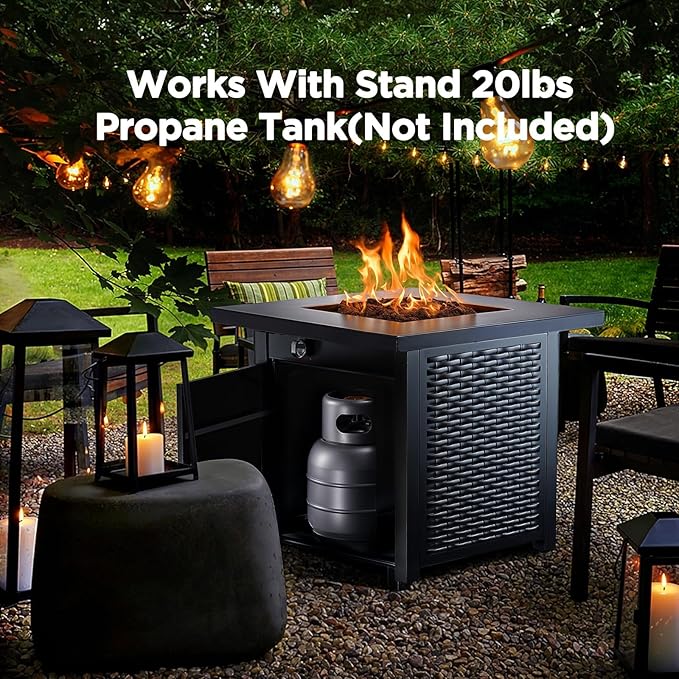 Ciays Propane Fire Pits 28 Inch Outdoor Gas Fire Pit 50000 BTU Steel Fire Table with Lid and Lava Rock Add Warmth and Ambience to Gatherings and Parties On Patio Deck Garden Backyard