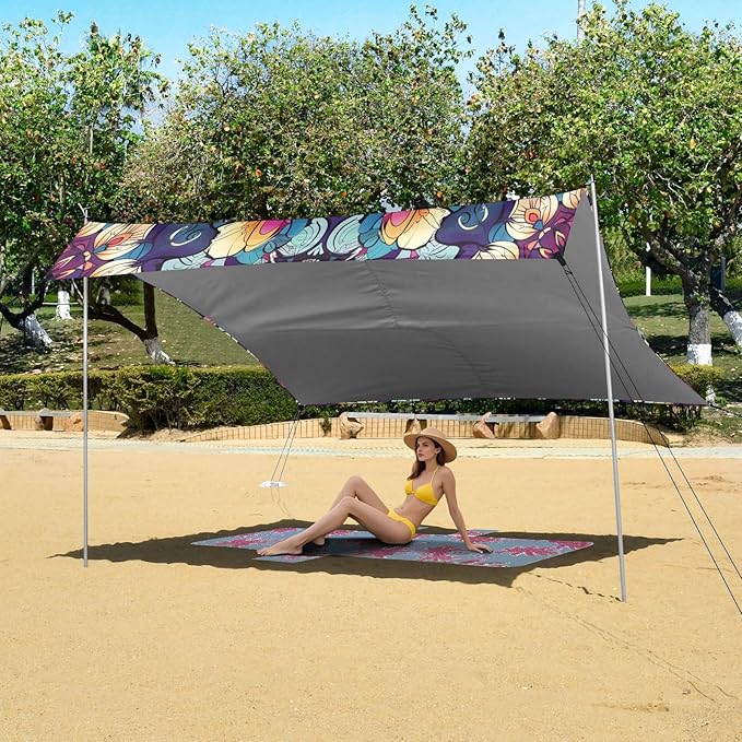 ALAZA Mandala Floral Beach Tent Sun Shelter UPF50+ Protection Beach Shade Canopy w/ 4 Sandbags for Outdoor Camping Fishing Backyard Fun Picnic 10x9 ft