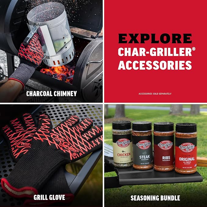 Char-Griller CG30040725 22-inch Kettle Charcoal Grill and Smoker - Steel Black - 363 sq. in. Cooking Area