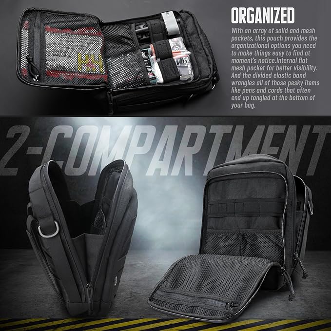 WYNEX Tactical Molle Admin Pouch Utility EDC Pouch Organizer Modular Tool Pouch of Double Layer Design Medical EMT Attachment Bag Large Capacity with Elastic Webbing Insert Panel
