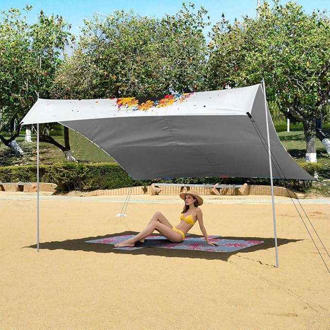 Aesthetic Mermaid2 Beach Tent UPF50+ Protection Water-Resistant Large Sun Shelter with Sandbags and Shovel for Camping Trips Fishing Backyard Fun or Picnics