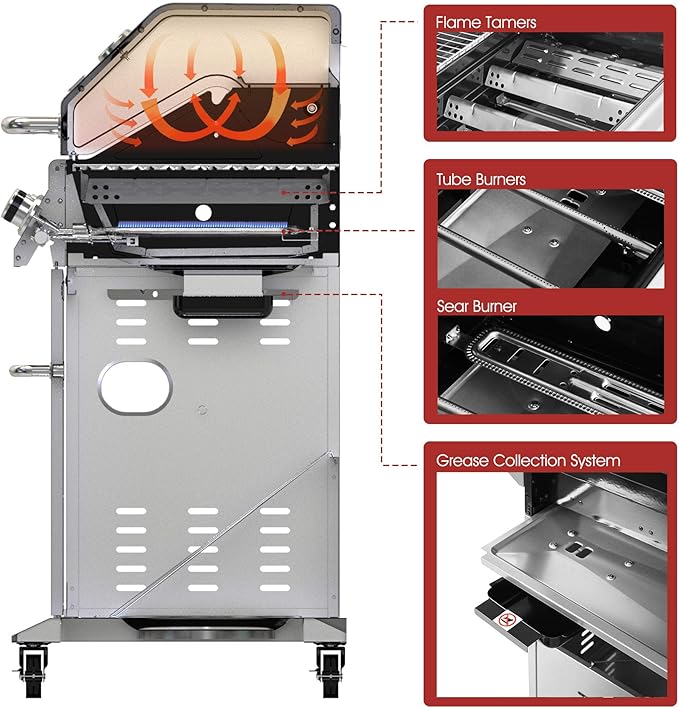 Royal Gourmet GA6402B 6 Burner Propane Gas Grill with Side Burner and Warming Rack 74000 BTUs Cabinet Style Gas BBQ Grill for Barbecue Grilling &amp Backyard Cooking Blue