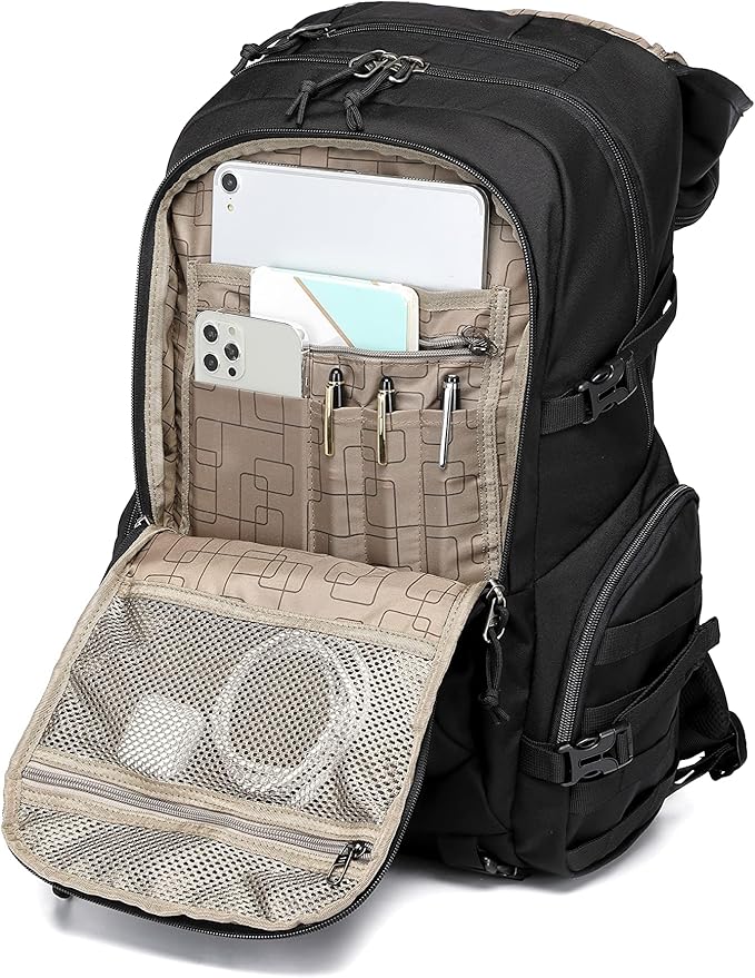 Wotony military tactical backpack nylon military MOLLE backpack 3-day Assault bag 27L backpack for men used for outdoor hiking camping and hunting (All black)