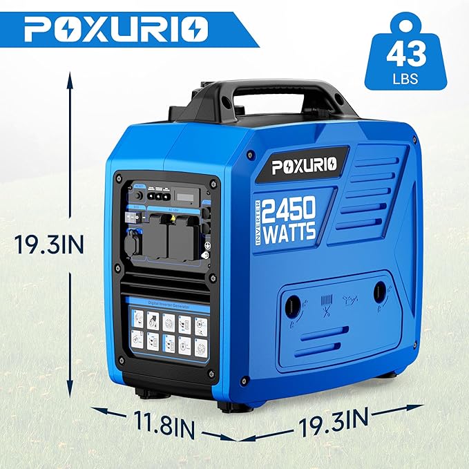 2450-Watt Portable Inverter Generator for Home Use Super Quiet Small 120V Gas Generator for Camping 1.6 Gallon Gas Tank for 8.3 Hours Use EPA Compliant