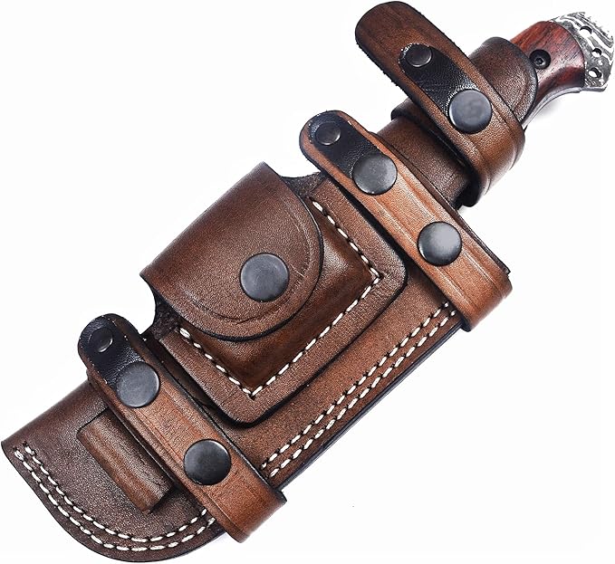Ottoza Fixed Blade Hunting Knife with Leather Sheath and Horizontal Carry - Wood Handle - Full Tang Outdoor Survival and Camping Knife for Men 433