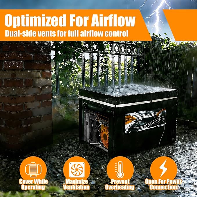 Heavy Duty Generator Cover 32''Lx24''Wx24''H Generator Cover with Double-Layer Fabric Side Access to Control Panel Top Access to Add Fuel All-weather Protective for Most 5500-15000 Watt Generators
