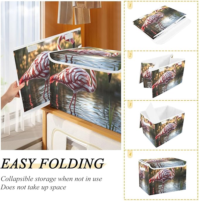 Storage Cube with Lid Flamingo Candy Print 16.5×12.6×11.8 IN Collapsible Large Capacity Foldable Storage Basket Bin Organizer