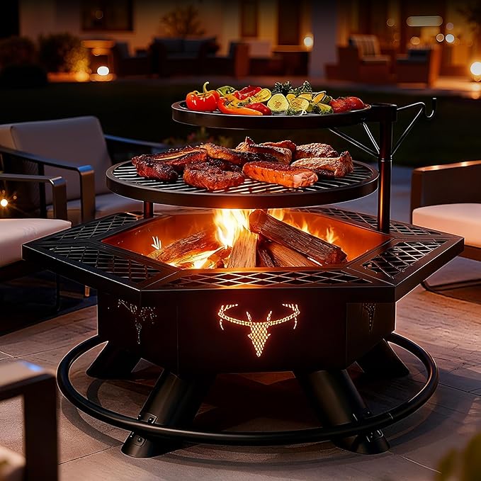 BALI OUTDOORS Fire Pit with BBQ Outdoor Fire Pit for Wood Burning Patio Firepits for Outside with Grill