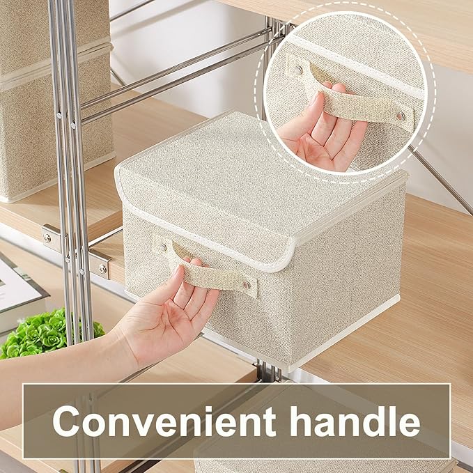 Fabric Storage Bins Cube Organizers with Flip-Top Lid and HandlesStorage Boxes for Organizing HomeOfficeand ClosetGrey and Beige5 Pack 10.2 X 7.9 X 6.7 in
