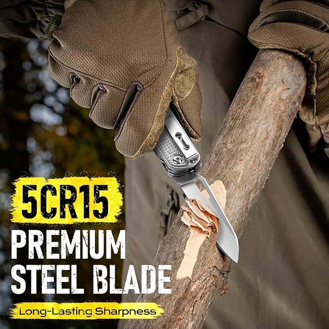 BIBURY Multitool Pocket Knife BI2056 Stainless Steel Multi Tool Knife with Clip Folding Multitool EDC Knife with Magnetic LockingScrewdriverLarge ScissorsGlass Breaker for Survival Camping Hiking