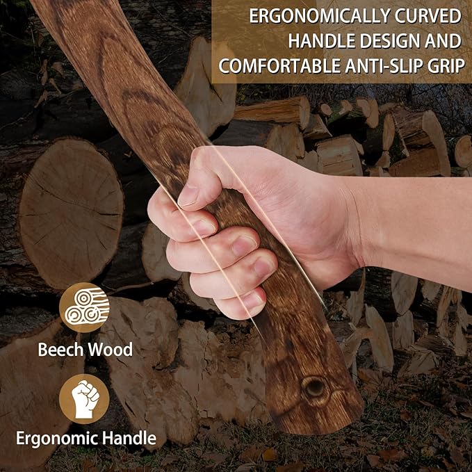 14.6 Hatchet Camping Axe with Sheath Bushcraft Hatchet with 1065 Carbon Steel and Beech Handle – Hand-Forged Axe for Outdoor Survival and Adventures
