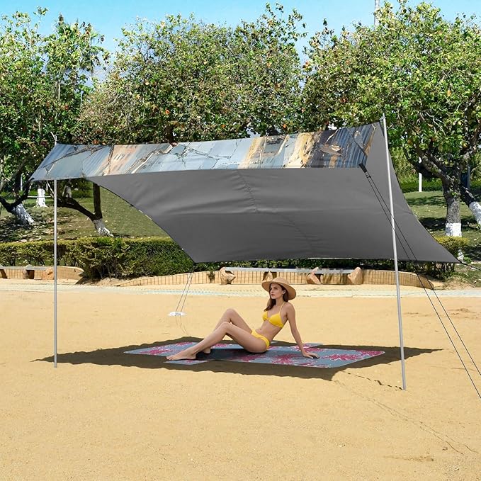 Broken Windshield with City Cars Print Beach Tent Sun Shelter Set UPF50+ UV Protection 10.5 x 9.19 FT Camping Shade Canopy with Sandbags Sand Anchors Carrying Bag and Others