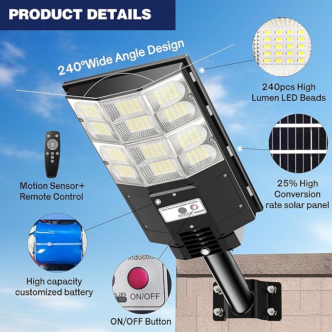 Solar Flood Lights Outdoor 3000W with Motion Sensor 20000LM Super Bright Waterproof Security Lights for Backyard Driveway Garden Yard Garage - Ideal for Homeowners &amp Businesses