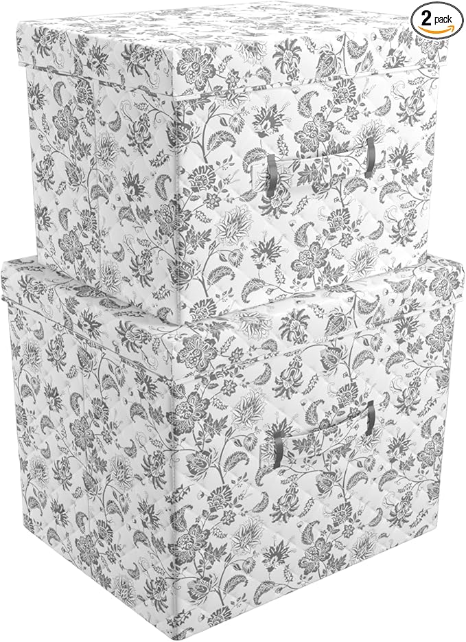 Martha Stewart Essential Collapsible Stackable Decorative Home Storage Organization With Lidded Tops Set of 2 Nesting Boxes with Lids Bedford Floral