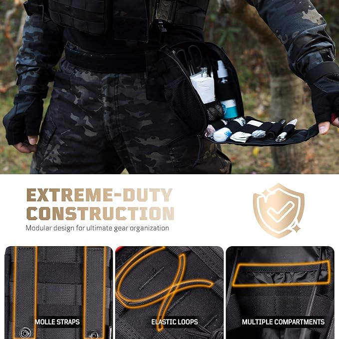 ONETIGRIS IFAK Molle Pouch - Tactical First Aid Bag Medical Admin Pouches Trauma Kit Bag EMT MED Belt Backpack with D-Ring Hook for Outdoor Activities and Emergency Uses (Empty Bag)