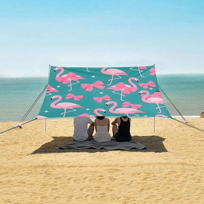 ALAZA Flamingo Bow Pattern Beach Tent Sun Shelter Portable Canopy Sunshade for Outdoor Camping Picnics Backyard Fun 10x9 ft