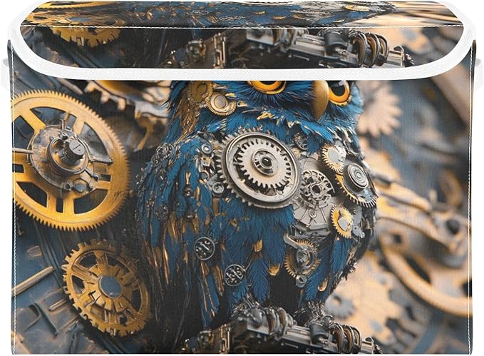Storage Cube with Lid Steampunk Owl Print 16.5×12.6×11.8 IN Collapsible Large Capacity Foldable Storage Basket Bin Organizer