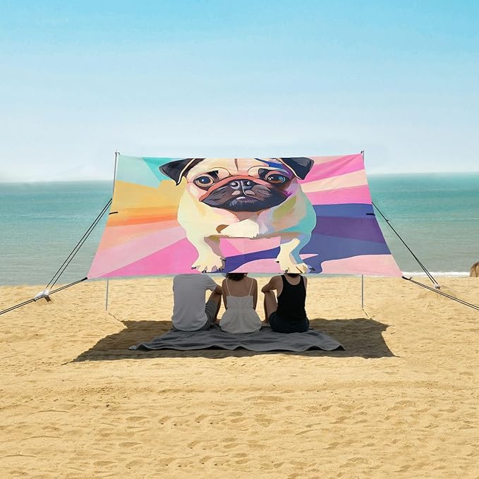 ALAZA Colored Pug Pets Cute Pastel Beach Tent Sun Shelter Portable Canopy Sunshade for Outdoor Camping Picnics Backyard Fun 10x9 ft