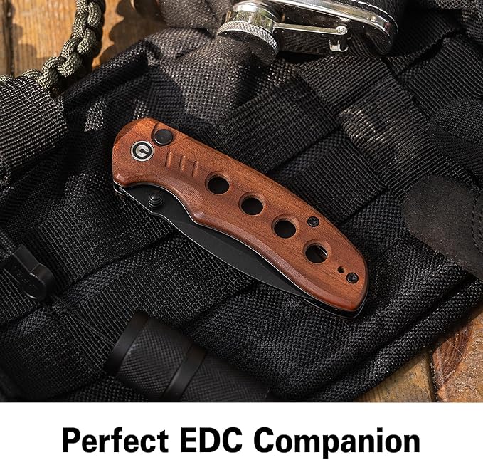 CIVIVI Triptych Folding Pocket Knife 2.97 14C28N Blade Wood Handle with Reversible Clip Button Lock Knife for EDC Camping Hiking C23085B-3